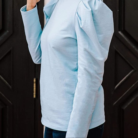 The Drop Women's Airy Blue Wide Mock-Neck Puff-Sleeve Top - Picture 4 of 6